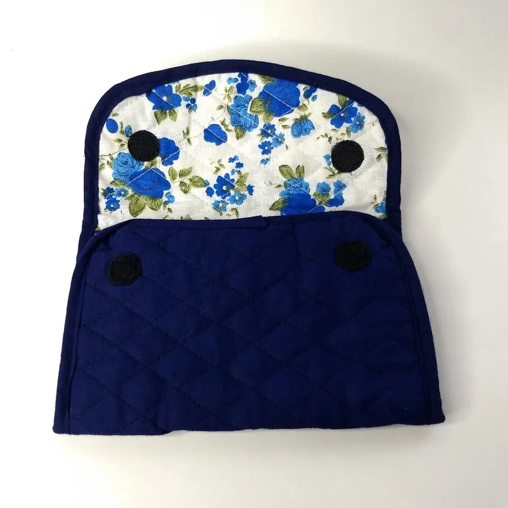 Quilted Blue Floral Wallet Checkbook Cards Pouch Cottagecore Farmhouse Hippie